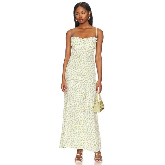 NEW Faithfull The Brand Gita Green Floral Sleeveless Smocked Maxi Midi Dress 4 - Picture 1 of 8